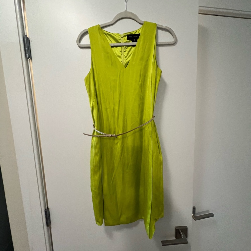 Pink Tartan Asymmetrical Dress in Lime Green for Special Occasions